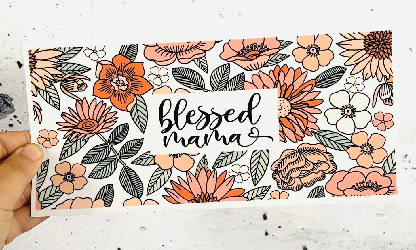 Blessed Mama Floral UV DTF transfer for 16oz glass