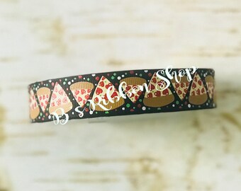 7/8" Pizzas red glitter heart pepperoni USDR grosgrain ribbon