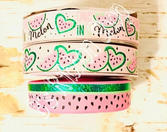 7/8" Watermelon One in a Melon Green Holo foil USDR us designer grosgrain