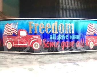 7/8" Freedom all gave some some gave all red glitter truck custom color USDR grosgrain ribbon