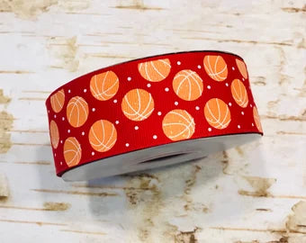 1.5" Basketball with iridescent glitter on Red USDR grosgrain ribbon