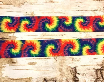 1.5" Tie Dye bright rainbow USDR grosgrain ribbon