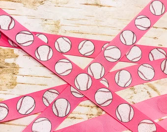 7/8" Glitter Baseball on Hot Pink USDR grosgrain ribbon