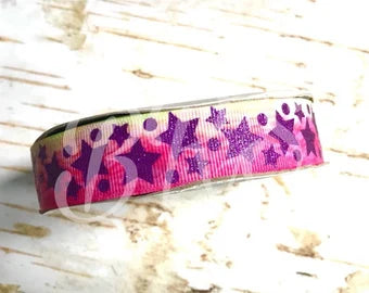 7/8" Purple Glitter Stars one watercolor background USDR grosgrain ribbon