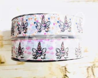 7/8" Unicorn watercolor head USDR grosgrain ribbon unicorns rainbows