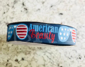 7/8" American Beauty Sunglasses on light navy red glitter USDR grosgrain ribbon