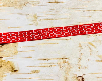 7/8" White Glitter Doodles on Red US Designer grosgrain ribbon