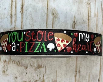 7/8" You stole a pizza my heart red glitter USDR grosgrain ribbon Valentines Day Love