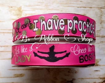 7/8" Hot Pink with Foil Cheer US Designer grosgrain ribbon