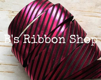 7/8" Shocking Pink Foil Stripes on Black USDR grosgrain ribbon