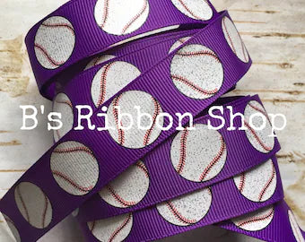 7/8" Glitter Baseball on Purple USDR grosgrain ribbon